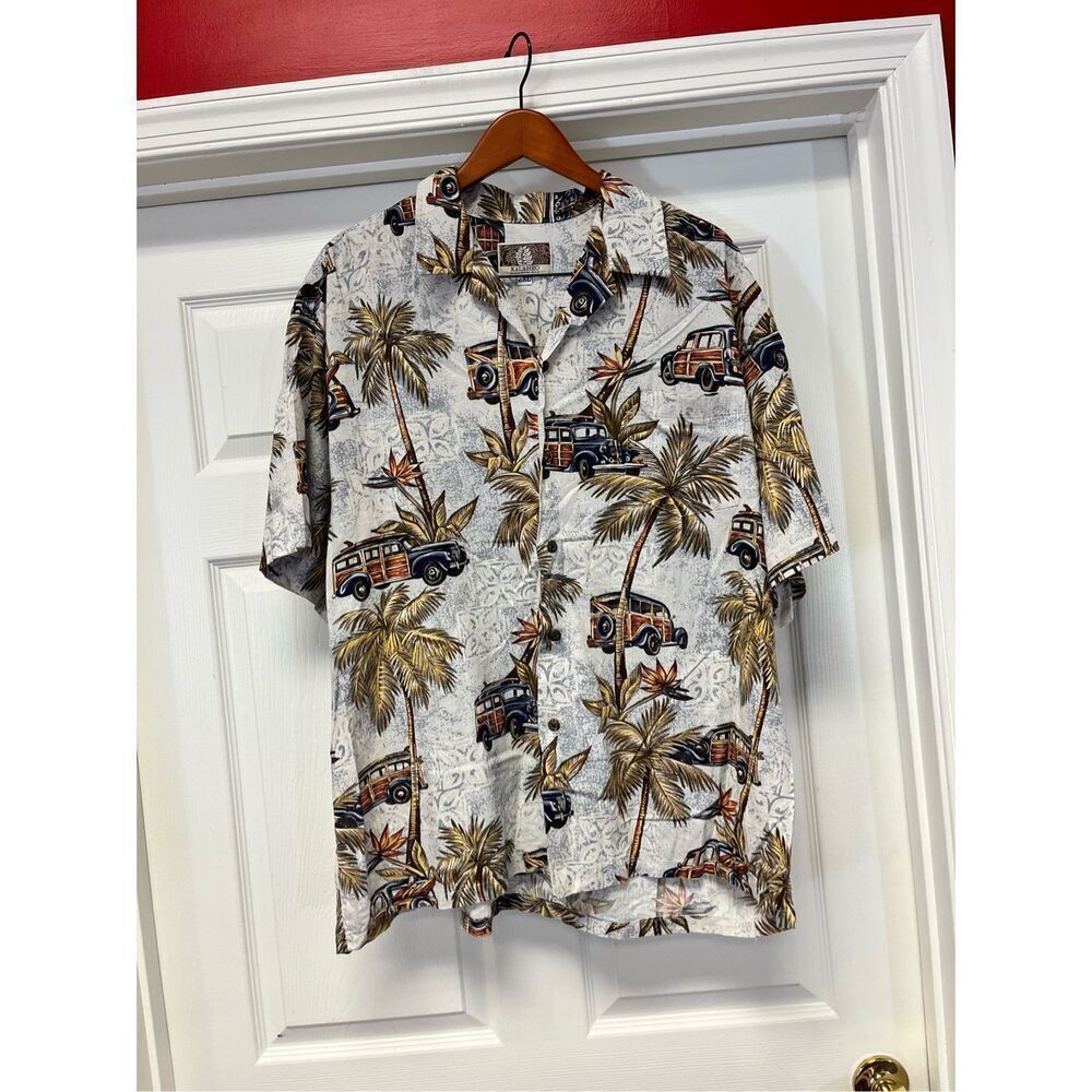 Kalaheo Hawaii Vintage Var & Palm Tree Hawaiian Shirt sz 2X EUC